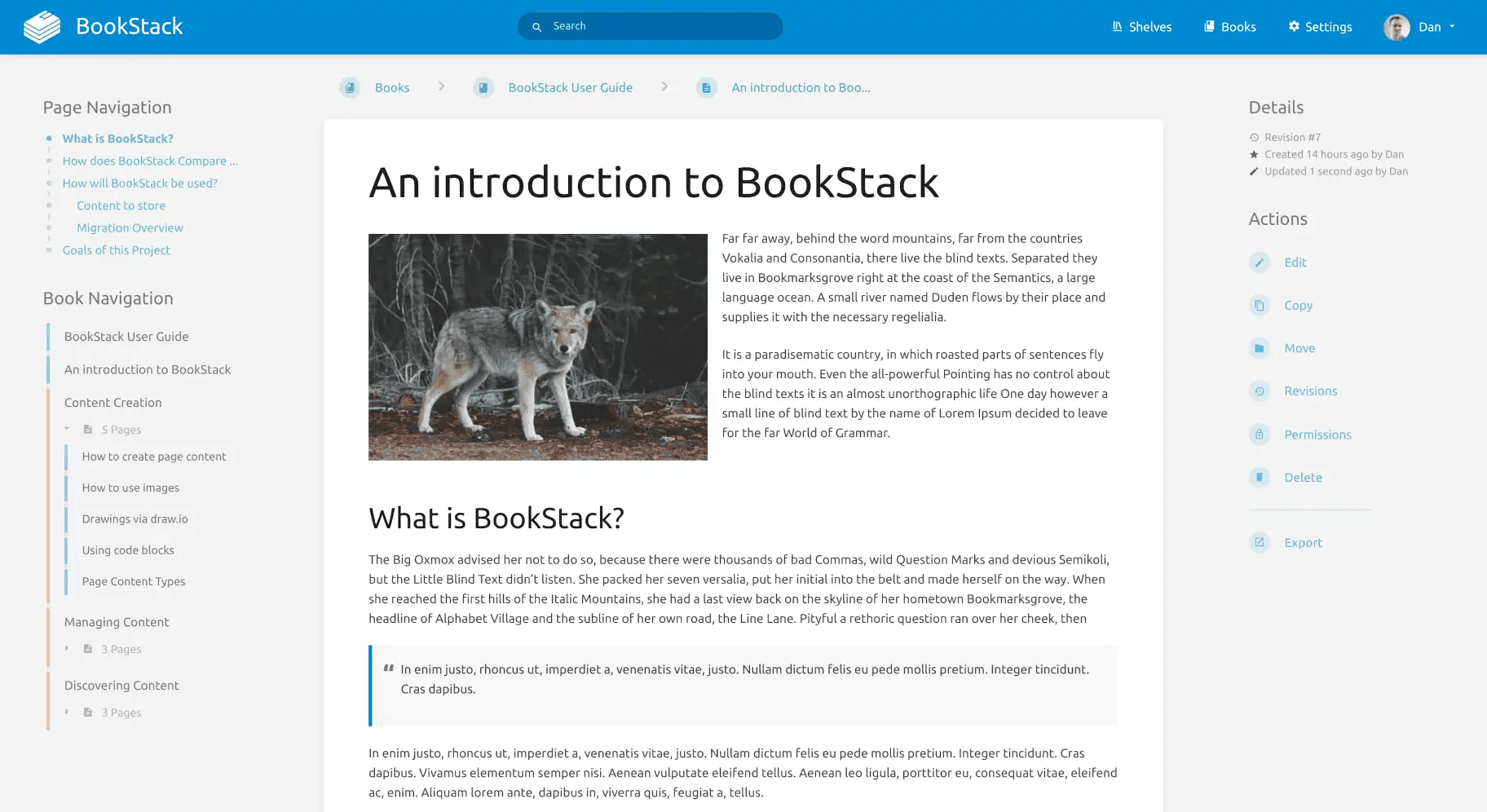 Bookstack example page